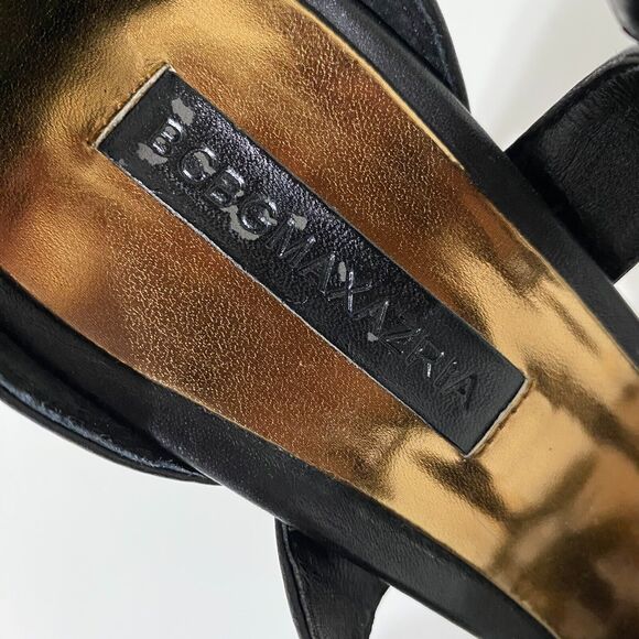 BCBG MAXAZRIA Black Leather Gold Stud Strappy Heels Stilettos Forrester 10B - Picture 4 of 11